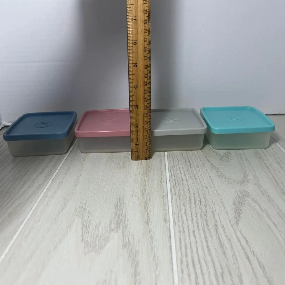 Tupperware Square a-way 4 Small Food Storage Containers pastel lids 1516